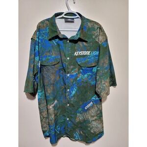 Keystone Light Fishing Shirt Mens 2XL Blue Green Realtree Camo  Short Slv